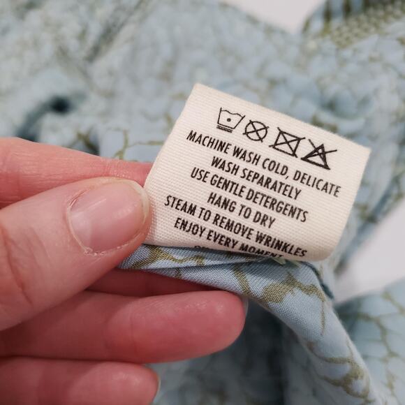 Omika Blouse Womens XS Blue Green Boho Peasant Button Front Modal Long Sleeve - Picture 8 of 9